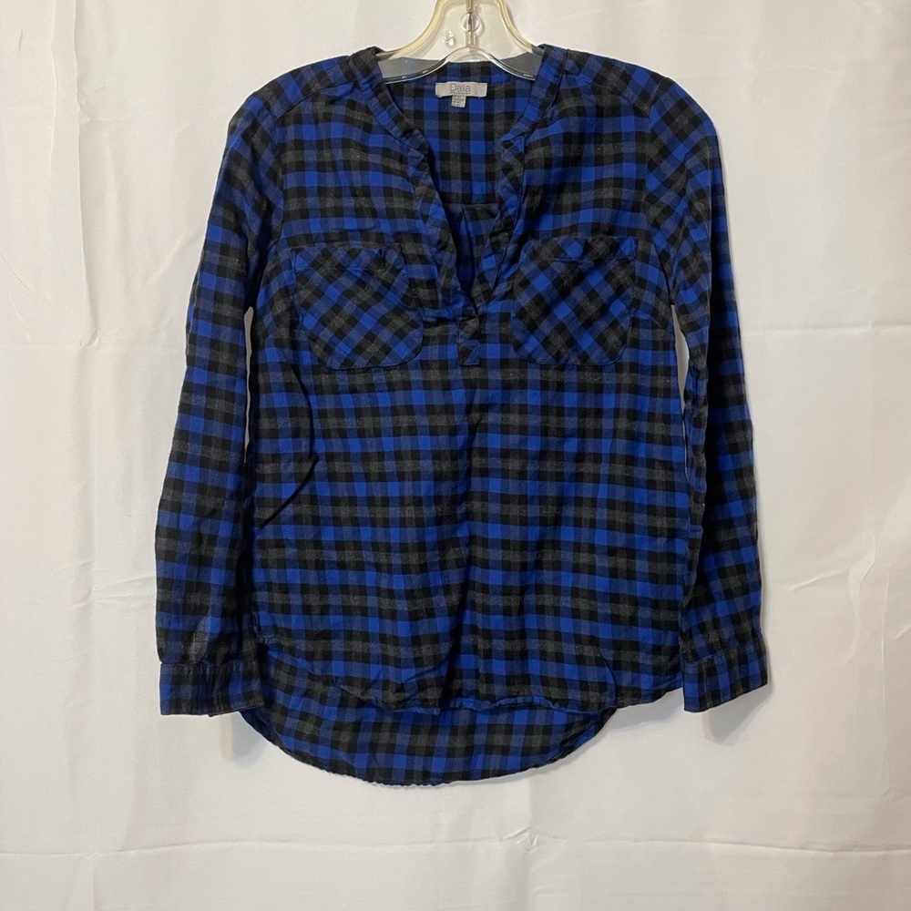 Dalia Button Down Shirt Blue and Black Womens Extra Small